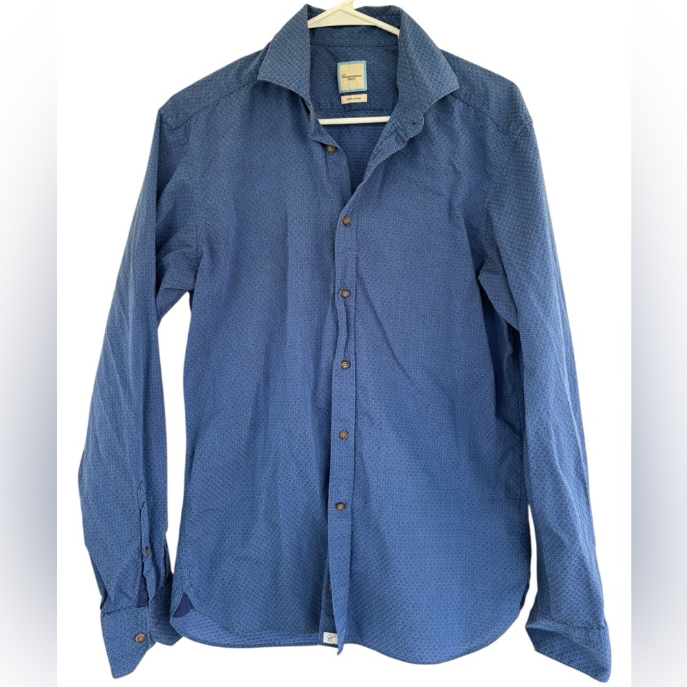 Camicissima Trendy Men's Blue Patterned Long Sleeve Button‎ Down Top Size 39